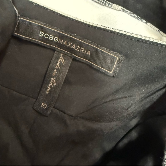 BCBGMaxazria Size 10 Black and White Striped Sleeveless Cutout Linen Midi Dress - Picture 10 of 11